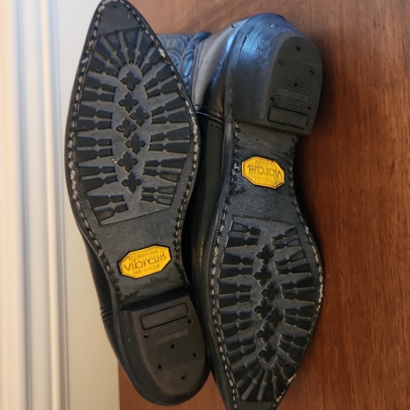 Vintage 80s Black Leather Code West Western Cowboy Boots Size 10 Vibram Sole - Picture 6 of 10